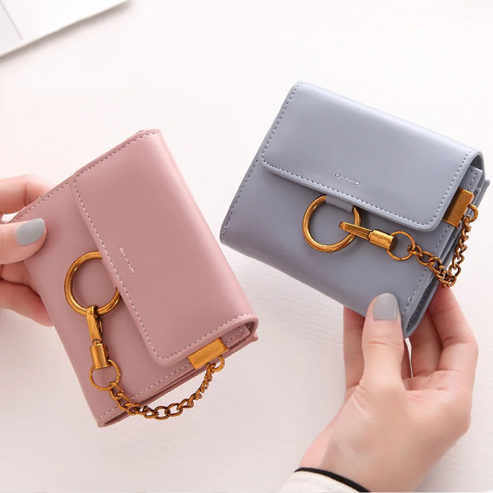 6 цветов модные женские бумажники металлическая подвесная цепочка складной
