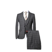 jacketvestpants 2019 new arrival grey men suits fashion grid stripe mens slim fit business wedding suit costume mariage