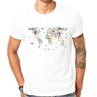 Летняя популярная детская футболка с картой мира с животными, модная мужская рубашка, новая Повседневная Удобная футболка с принтом