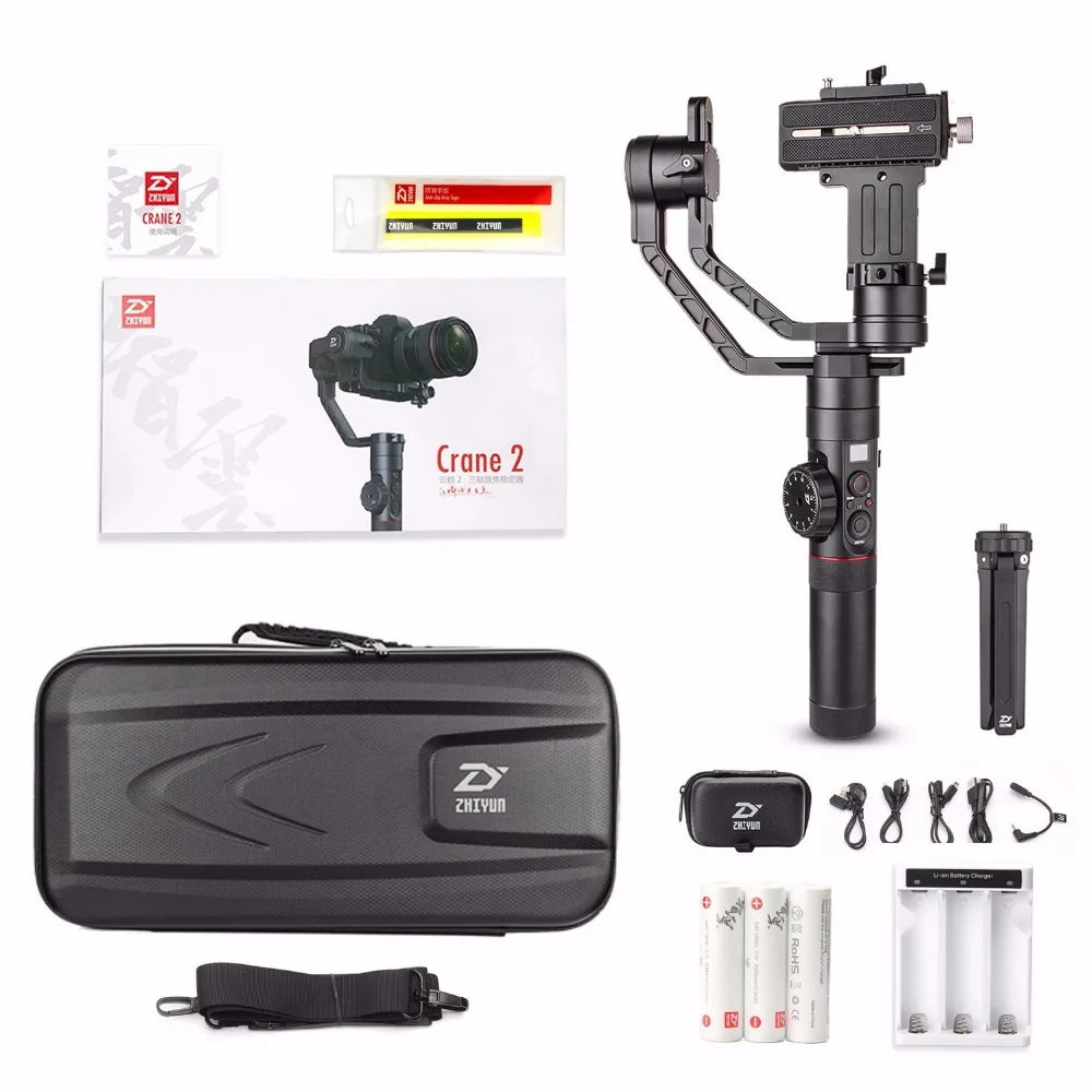 Zhiyun Crane 2 крана 2 3-осевой переносной карданный стабилизатор с TransMount мини двойная ручка для цифровой зеркальной камеры Canon Nikon Sony, Panasonic камеры