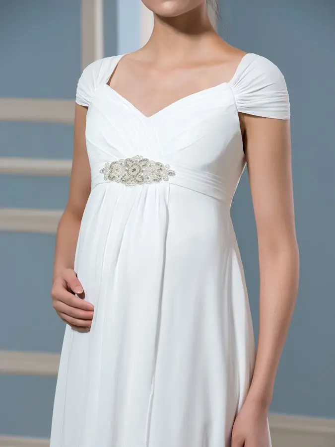 Cap Sleeve Beading Empire Waist Maternity Floor Length Wedding Dress 2019 | Свадьбы и торжества