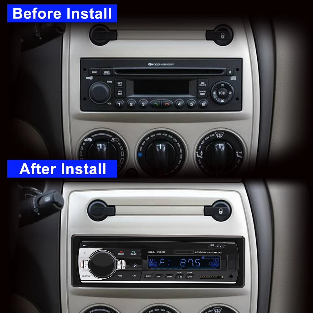 Авторадио JSD520 стерео плеер цифровой Bluetooth MP3 60Wx4 FM аудио с входом AUX в тире |