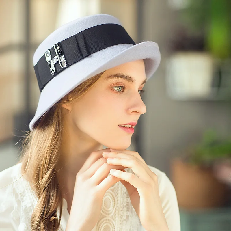 Женская шерстяная шапка Fedoras модная с куполом для девочек осенне зимняя