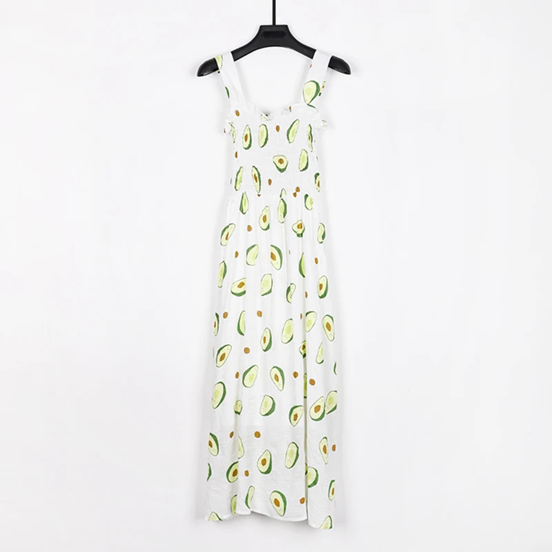 Возможно белое желтое темно синее платье с принтом авокадо без рукавов открытой
