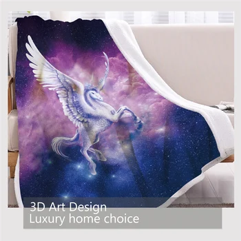 BlessLiving Unicorn Throw Blanket Flying Horse Blankets For Bed Psychedelic Space Nebula Pink Fluffy Microfiber Blanket Cobertor 3