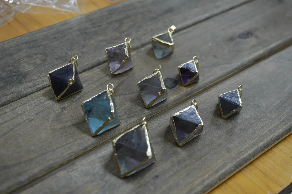 10 шт. натуральный фторит Octahedron золотой цвет модные женские украшения|f pendant|natural
