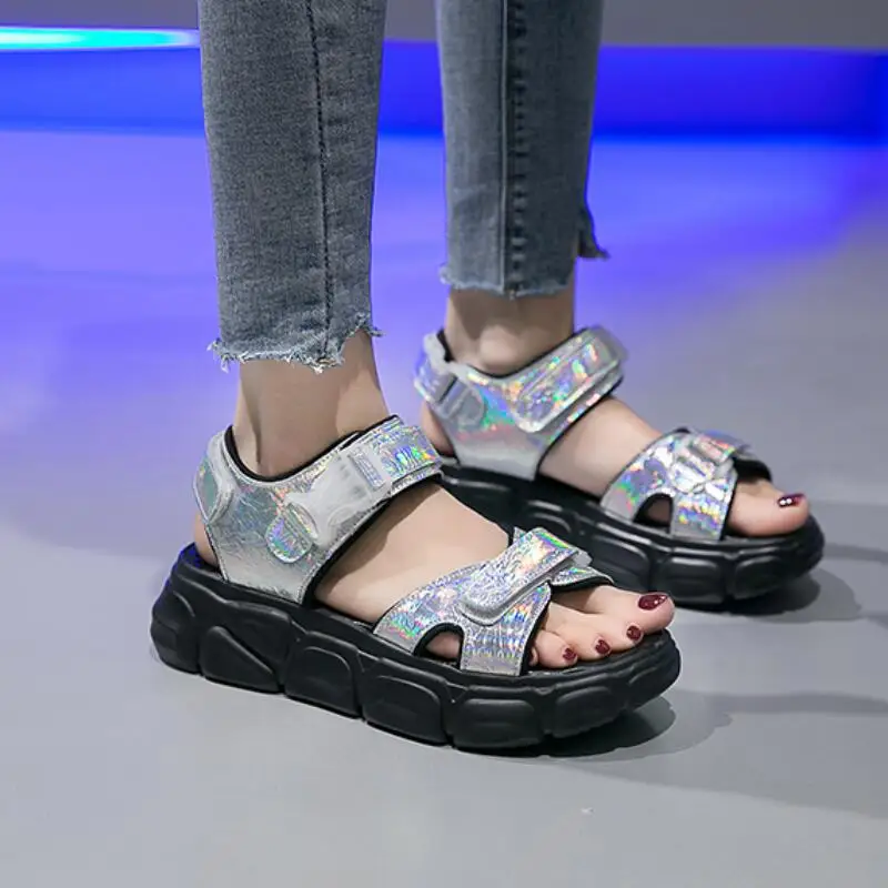 Peep Toe Platform Beach Ladies Shoes Comfortable Flat Shoes Women Rubber Sandals Women Outdoor Flats Sandalen Summer Shoes Woman