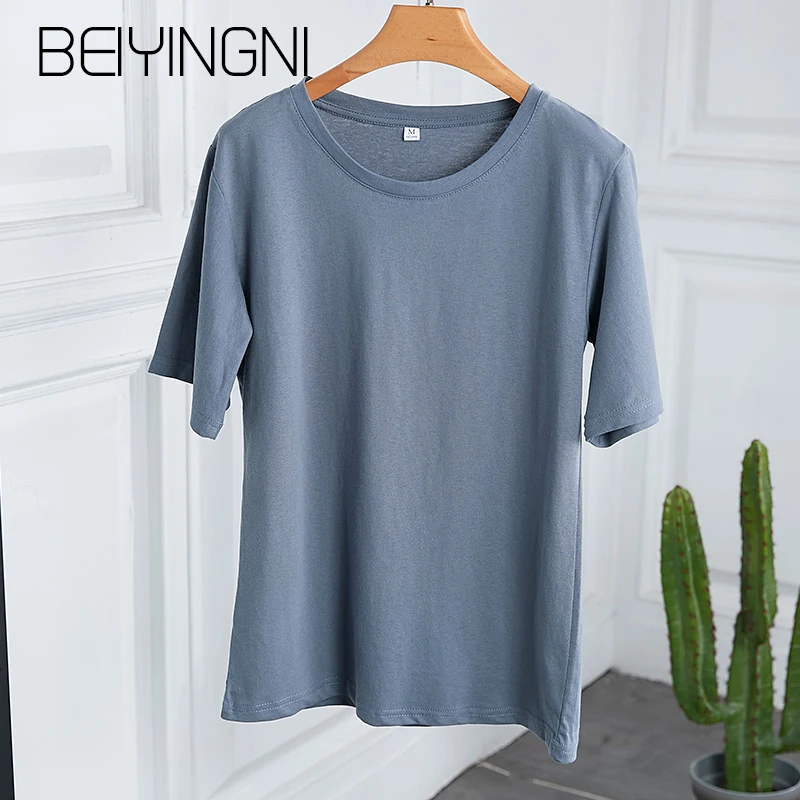 Beiyingni Summer Female T-shirt Harajuku Cotton 10Colors Short-sleeved 2019 Fashion Korean T Shirt Women Basic Casual Top Mujer | Женская
