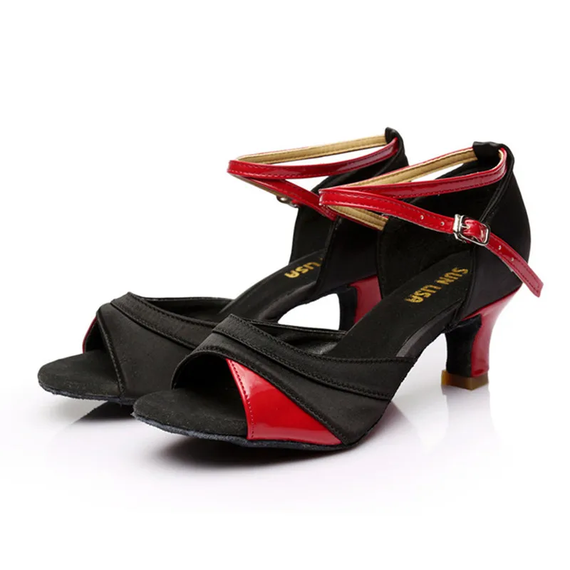 Black red 03 Танцевальные туфли Sun Lisa 22 стильные Великолепные женские танцевальные туфли на высоком каблуке для танго сальсы бальных танцев туфли для латинских танцев S257H5 5 см каблук - Цвет: Black red 03