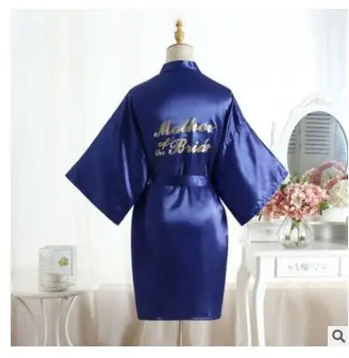 Royal blue Mother of Шелковый Атласный Свадебный халат для невесты, Одноцветный халат, Короткое Кимоно, халат, ночной халат, банный халат, модный халат для женщин - Цвет: Royal blue Mother of