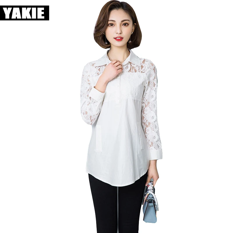 Большие размеры 4XL Blusas Femininas 2017 женские блузки кружевные рубашки с длинным