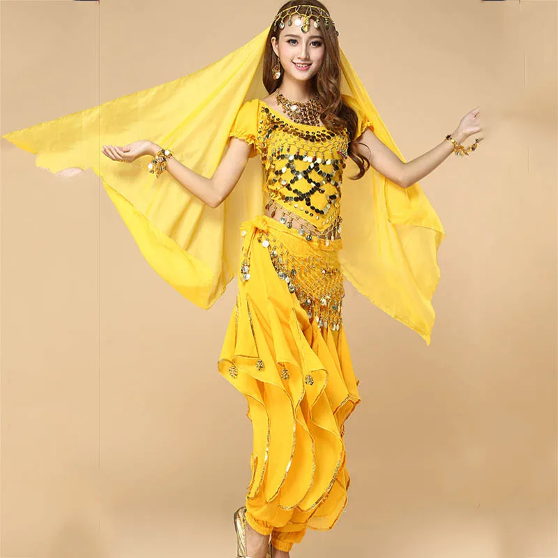 

Belly Dance Costumes Short Sleeve Net Yarn Tops Belly Dance Pants Bellydance Performance Suits Indian Dance Costumes DN1202