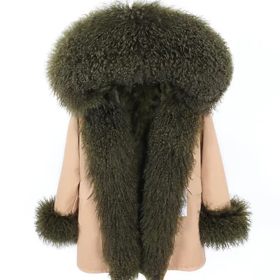 OFTBUY, зимняя женская куртка, пальто с натуральным мехом, парка из монгольского овца, Воротник из меха кролика, подкладка из меха кролика, Черное длинное пальто, уличная одежда, новинка