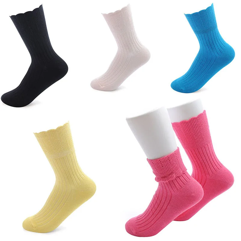

6 Pairs Women's Socks Spring Autumn High Quality Combed Cotton Socks Durable Warm Candy Pure Color Cute Girls Female Socks Meias