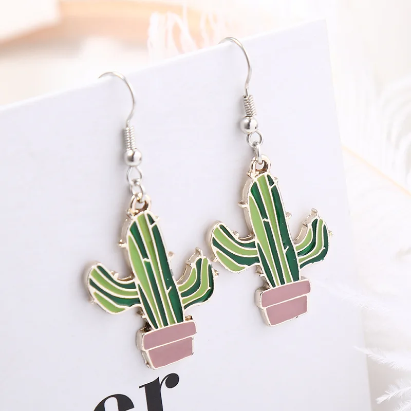 Бесплатная доставка новые милые серьги с металлической эмалью кактус ювелирные