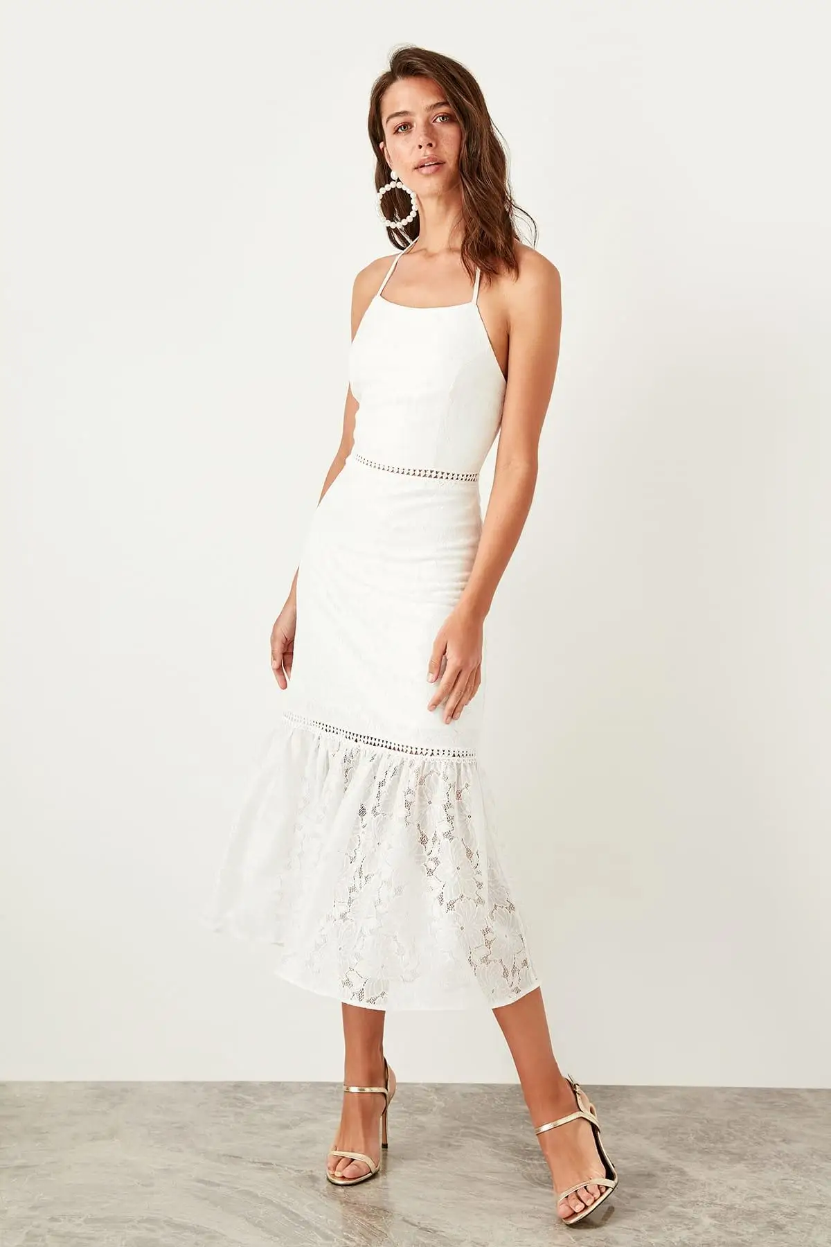 Trendyol экрю с кружевной отделкой TPRSS19BB0300|Женские платья| |