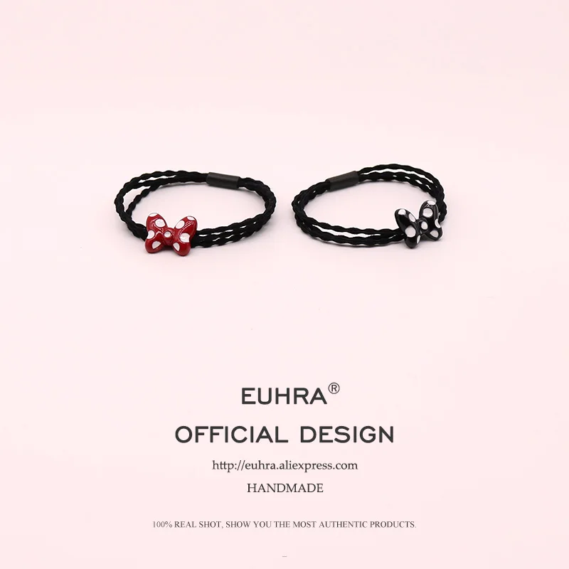 EUHRA, 2 цвета, эластичные резинки для волос с бантом для женщин и девочек, лента для волос в горошек, Детская резинка
