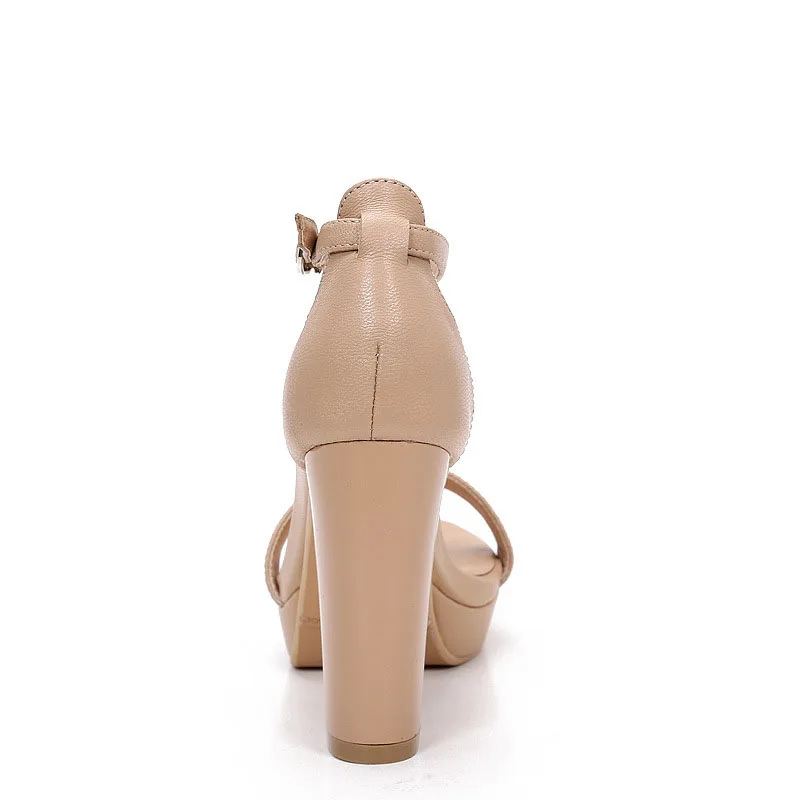 Натуральная Кожа Открытым Носком Крышка Пятки Пряжки Ремня На Высоких Каблуках