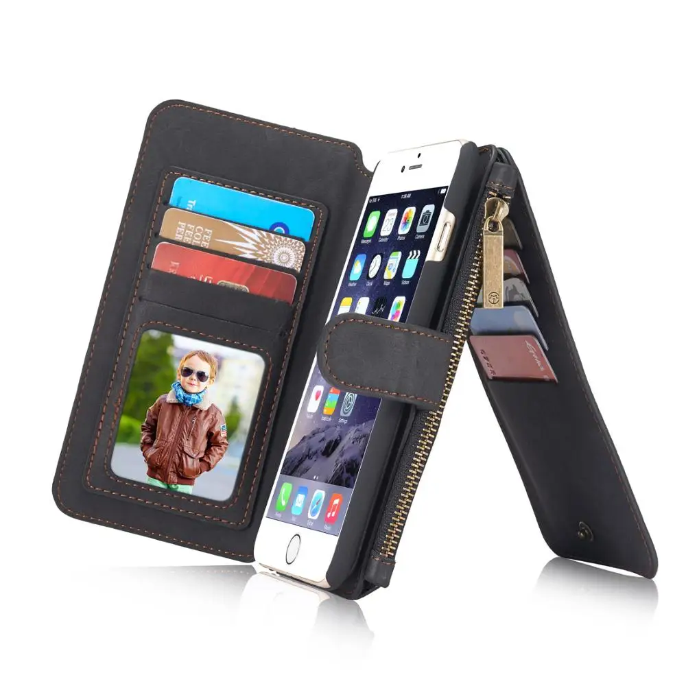 Для iPhone6 7 8 флип спилок чехол Ретро кошелек сумка на молнии 2 в 1 бизнес Стенд Смарт