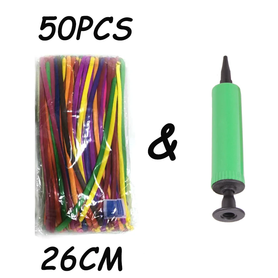 50pcs 26cm air pump 50/100 шт смешанных цветов; Каблук 16 см/26 см шары для свадьбы и дня рождения вечерние украшения Волшебные шары для детей разные латексные длинные игрушки rqx - Цвет: 50pcs 26cm air pump