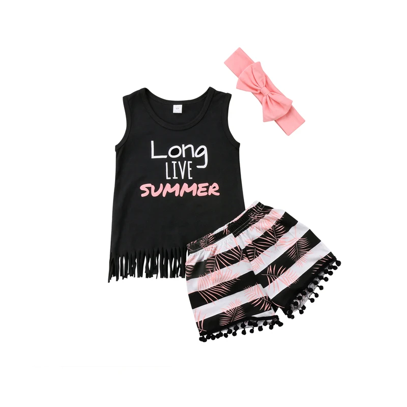 Модный Милый Летний пуловер без рукавов для маленьких девочек 3 предмета