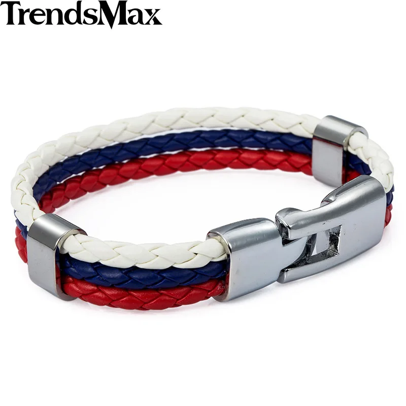 Russia Silver Clasp Trendsmax Национальный флаг Италии ES DE RU кожаный браслет для мужчин и женщин веревка ручной работы плетеный браслет ювелирные изделия LB141 - Окраска металла: Russia Silver Clasp