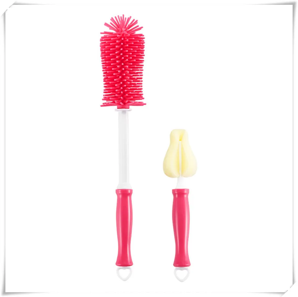 C Brush set Pink MSJO щетка для чистки бутылок, силиконовая щетка для чистки кружек, питьевой молока, щетка для мытья детских бутылочек, кухонная силиконовая щетка для чистки - Цвет: C Brush set Pink