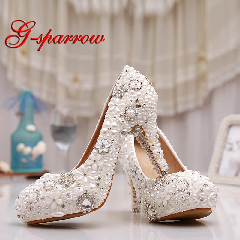 Свадебные туфли с белым жемчугом натуральная кожа удобные размер 43 для вечерние