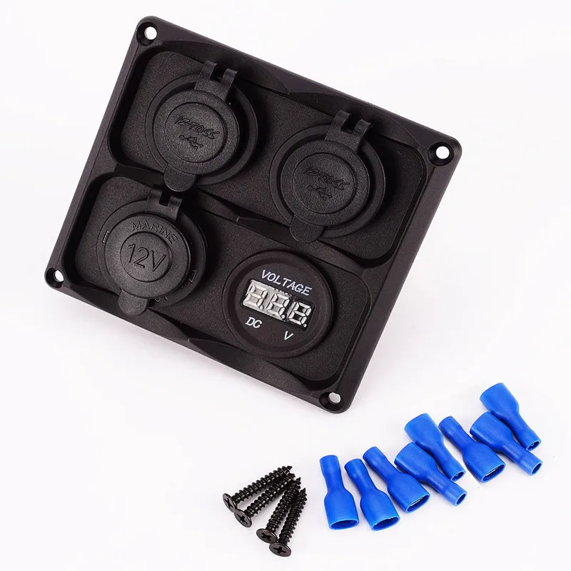 Waterproof 12V 24V Truck Digital Voltmeter Panel With 4 USB Car Chargers Cigarette Lighter Socket RV Yacht Boat Accessories | Автомобили и