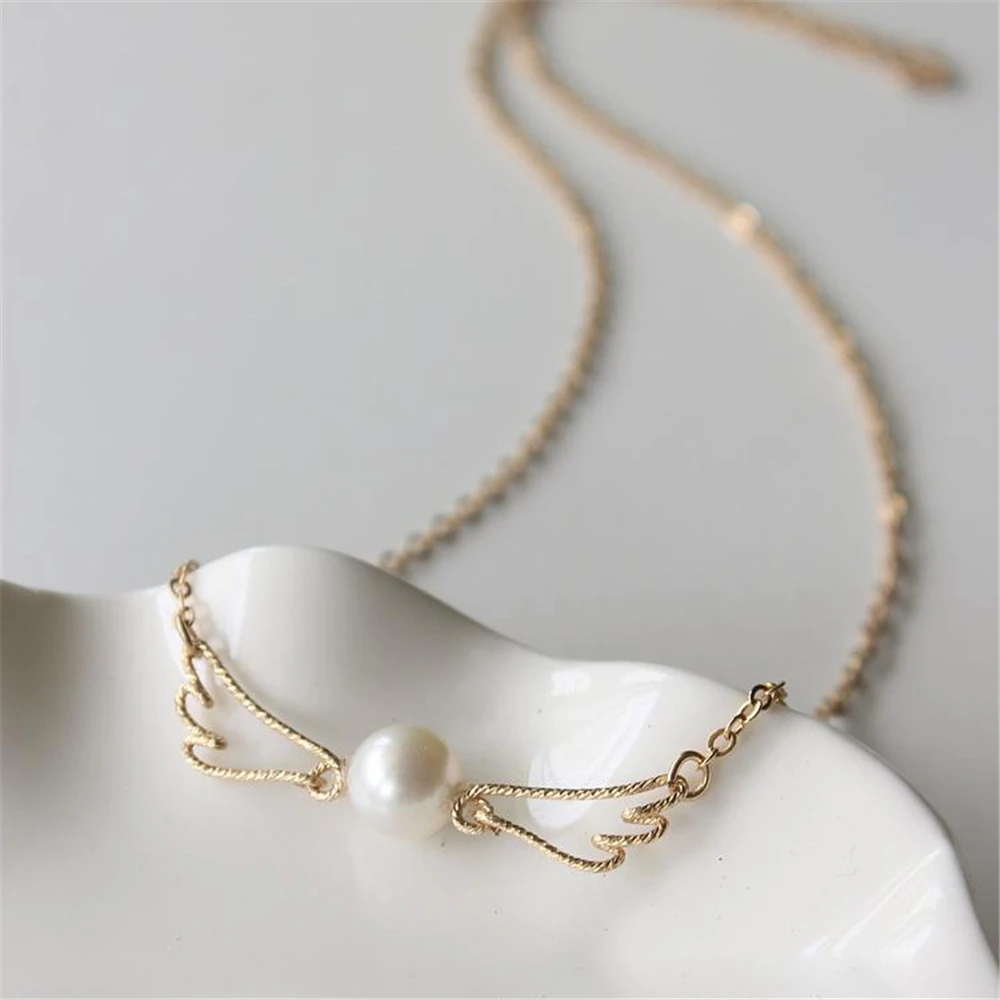 

Gold Filled Angel Wings Necklaces Kolye Choker Handmade Natural Pearl Pendants Collares Chocker Boho Jewelry For Women Necklace