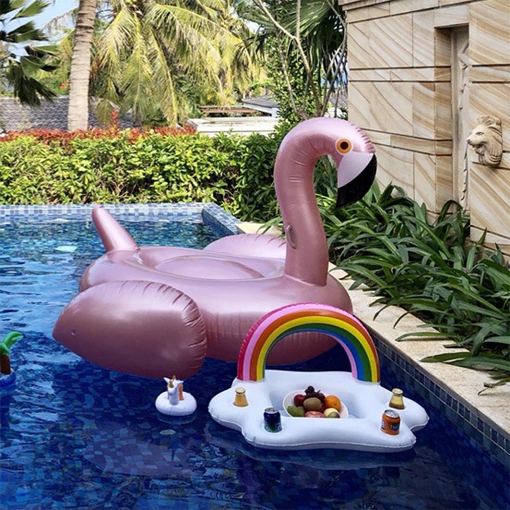 Summer pool Party Bucket Rainbow White Clouds Float Inflatable Rainbow Drink Holder Swimming Pool Bathroom Beach Party Kids Bath