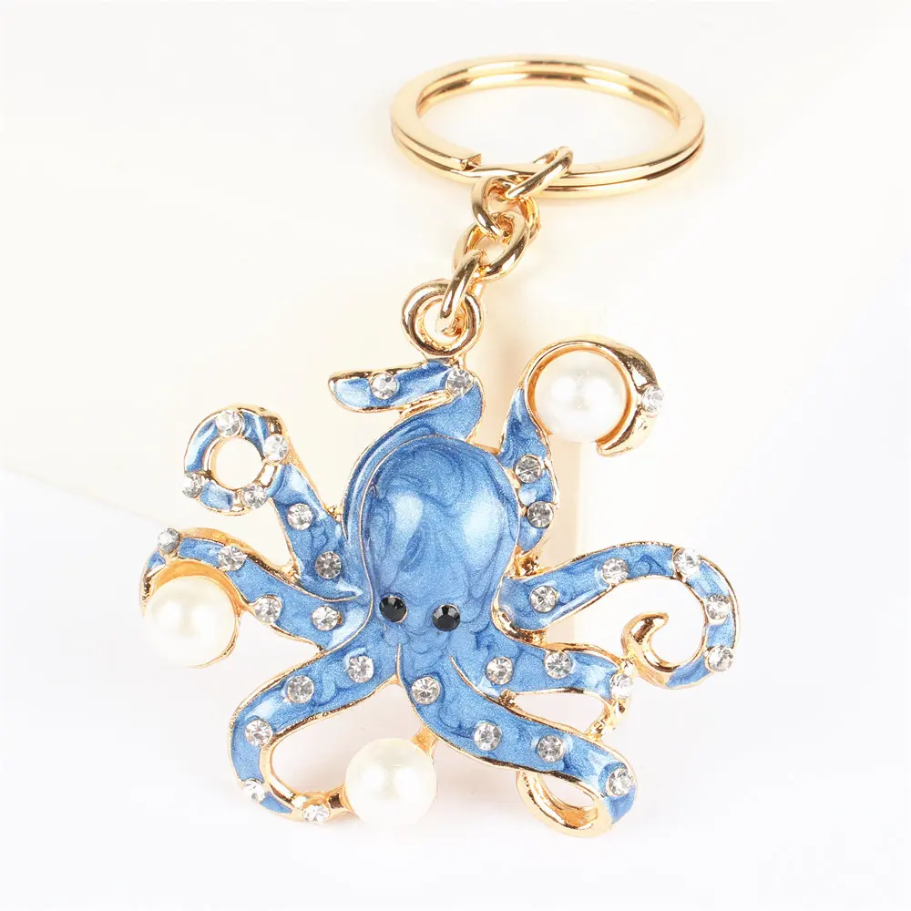 Брелок Осьминог с жемчугом и кристаллом подвеска в виде ключа брелок для сумочки