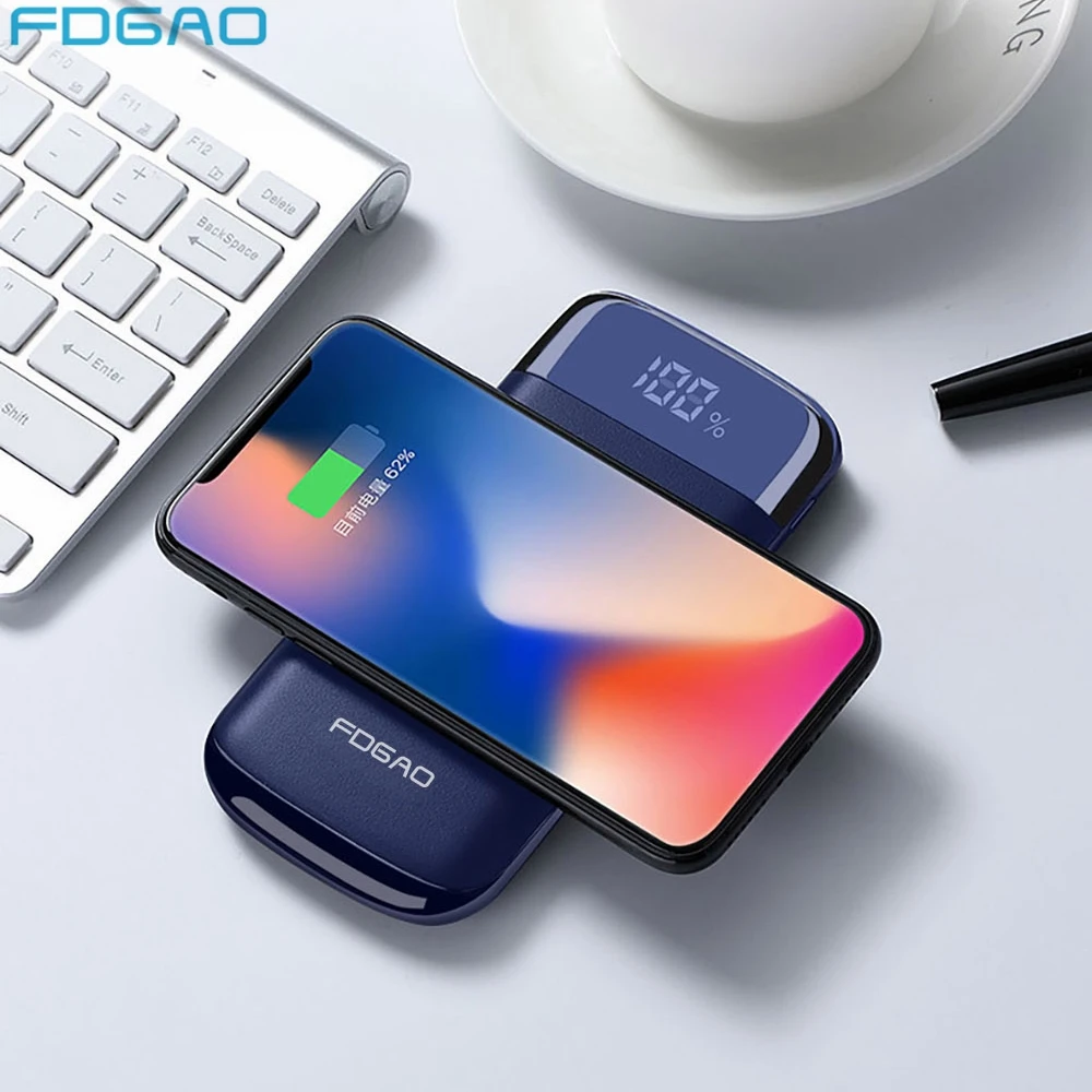 FDGAO 20000 мАч Qi Беспроводное зарядное устройство внешний аккумулятор для iPhone XS Max XR X