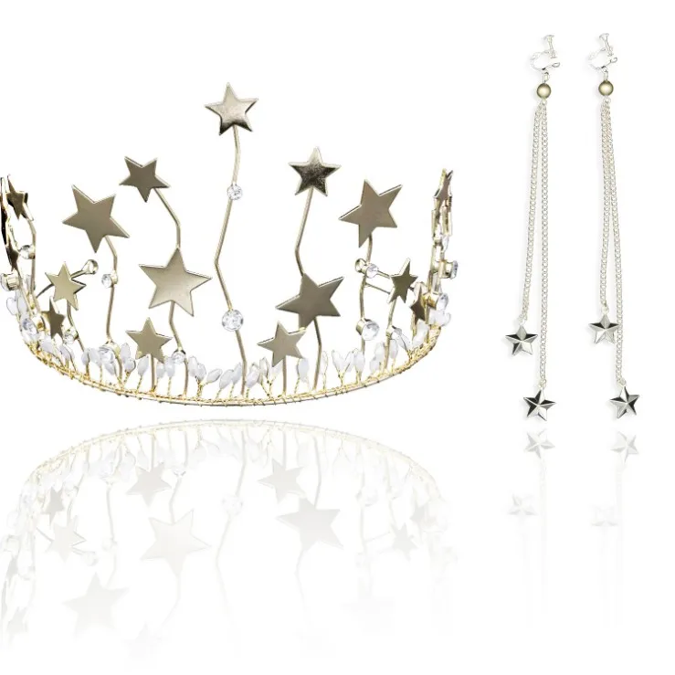 Диадема для невесты Корона и серьги из красного золота с кристаллами в стиле