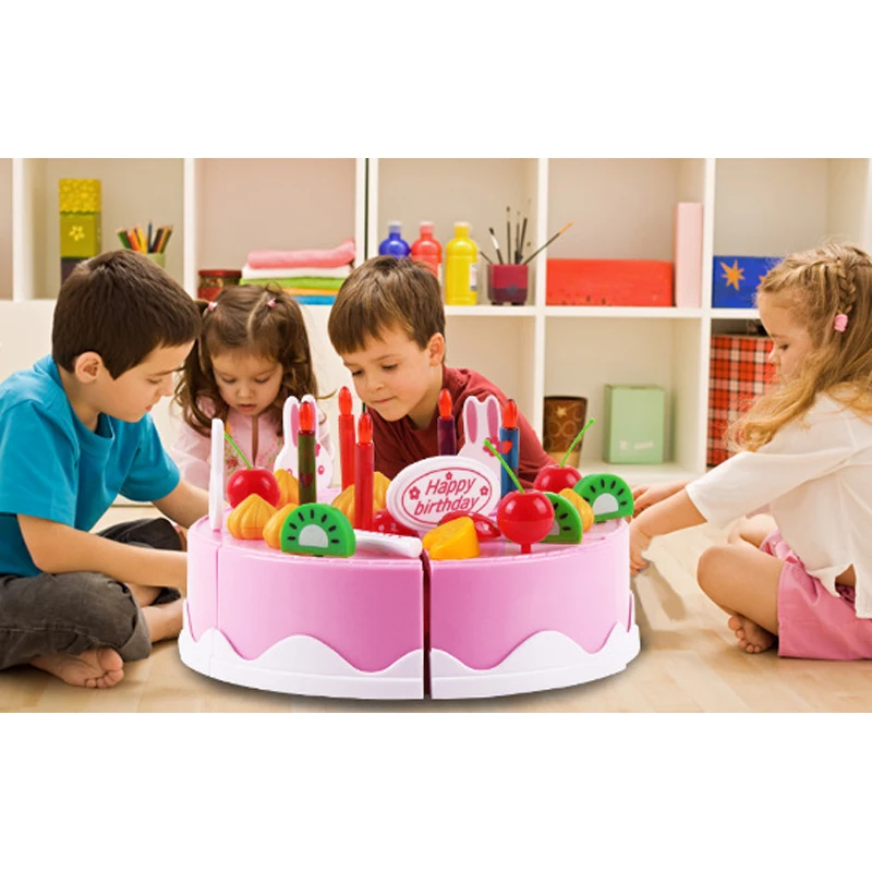 

2017 Hot Sale Children Kitchen Toys 75Pcs/Set Plastic Cutting Birthday Cake Pretend Play Food Educational Toy For Kids Set