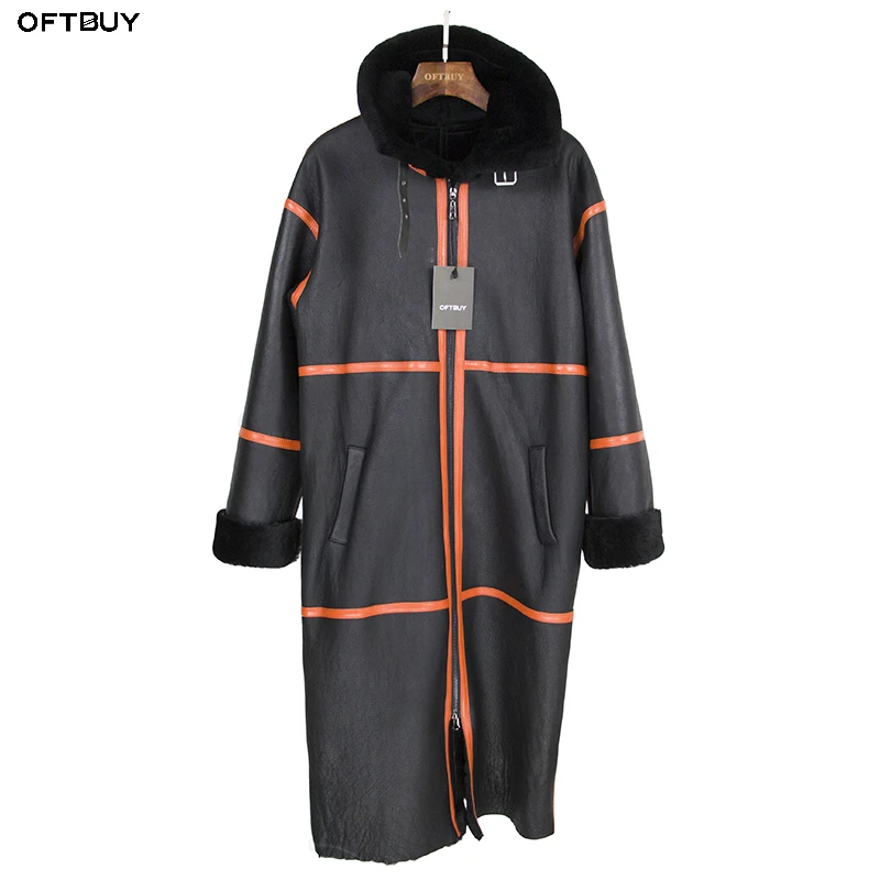 Женская двухсторонняя парка OFTBUY Длинная утепленная из Мериносовой овцы верхняя