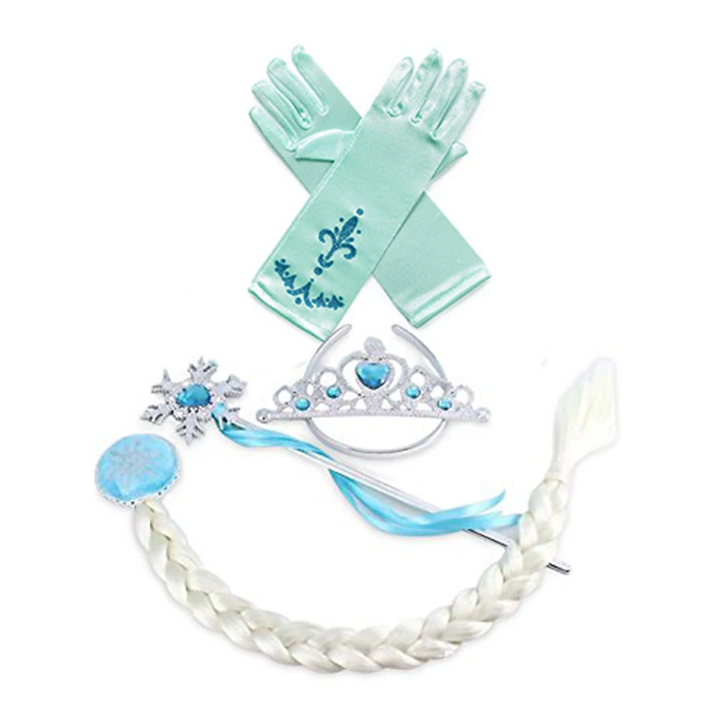 5PCS Snowflake Set Нарядное платье принцессы для девочек; платье Эльзы с капюшоном и подходящими перчатками; накидка с принтом снежинки; Детский костюм Эльзы для костюмированной вечеринки на Хэллоуин - Цвет: 5PCS Snowflake Set