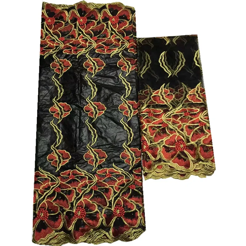 Африканский Базен Riche ткани высокого качества африканская Getzner Черный Brocade ткань