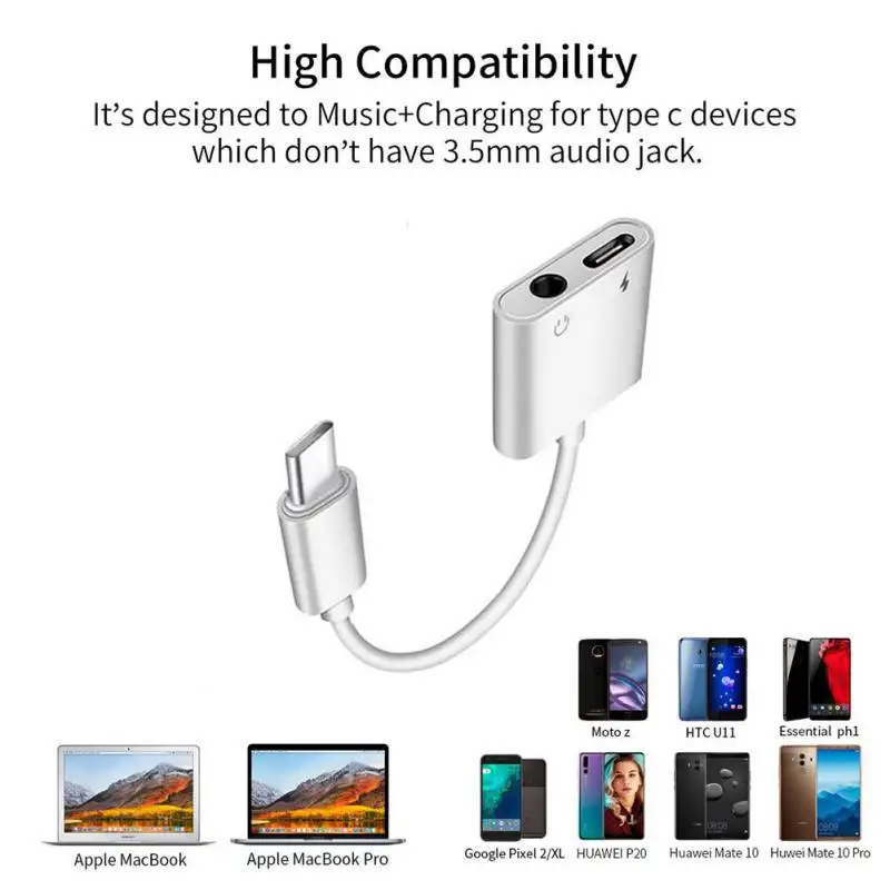 2 in 1 Type-C Converter USB C to 3.5mm Stereo Earphone Digital Audio Fast Charging Adapter For iPad Pro Huawei P20 Xiaomi | Электроника