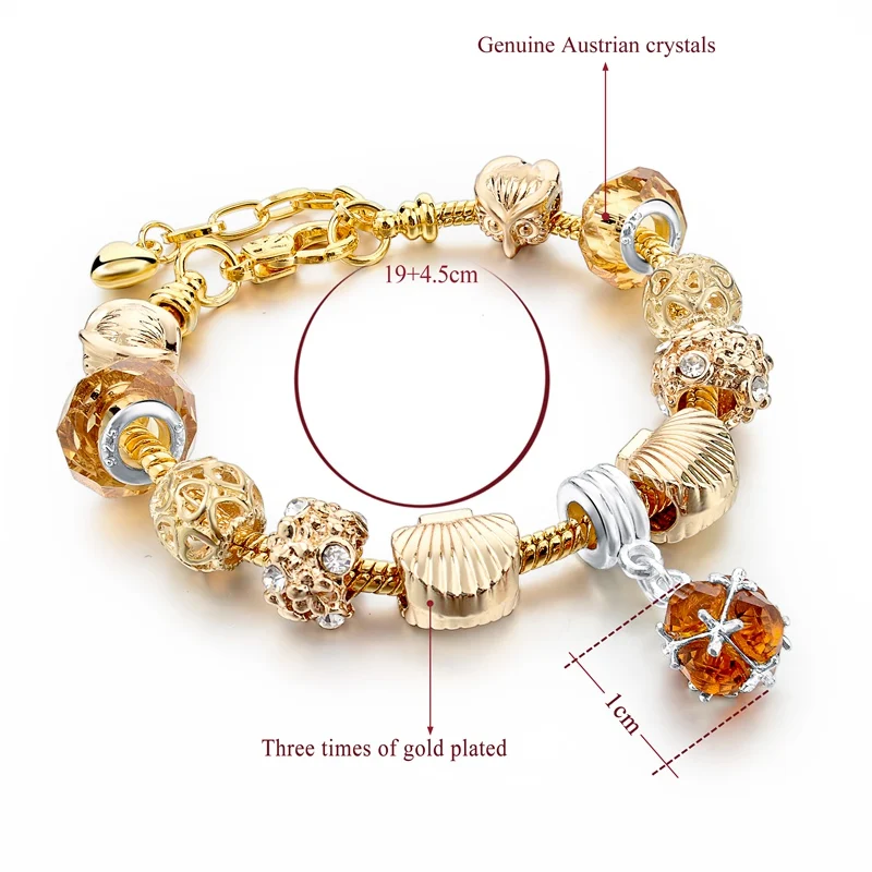 Женский браслет с желтыми бусинами Szelam золотыми Sbr150332|gold charm bracelet|charm braceletbracelet fashion