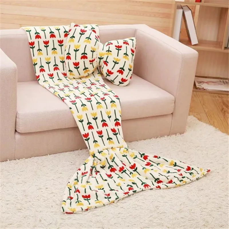 Модное одеяло Русалочки 70*130 см флисовое покрывало с рыбьим хвостом и ТВ начесом