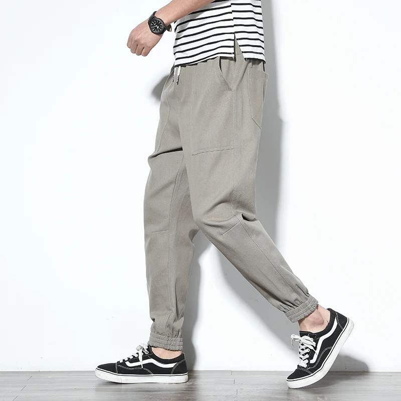 Брюки карго мужские на шнуровке хлопковые Удобные однотонные штаны карандаш