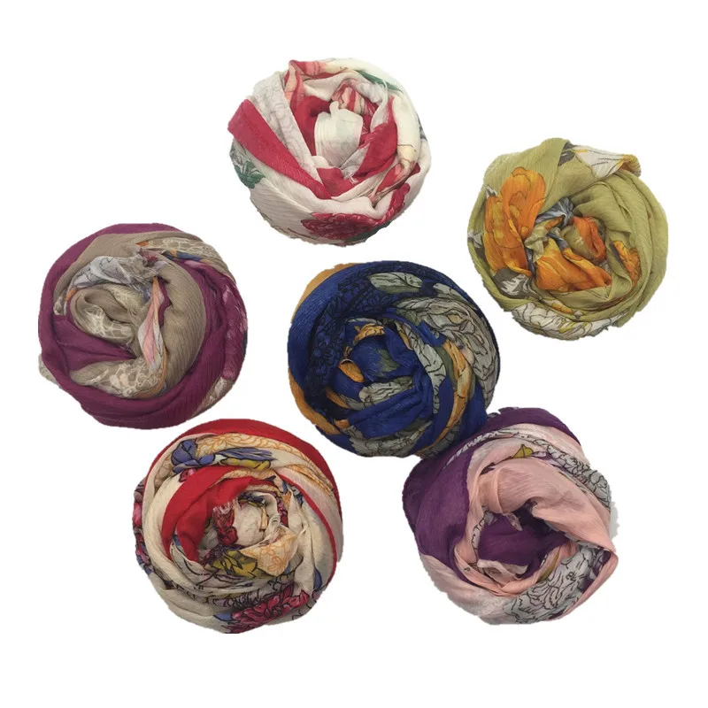 

New women flower pattern hijab scarf fringe fashion muslim headbands scarfs floral print design fourland echarpe hot sale 6color