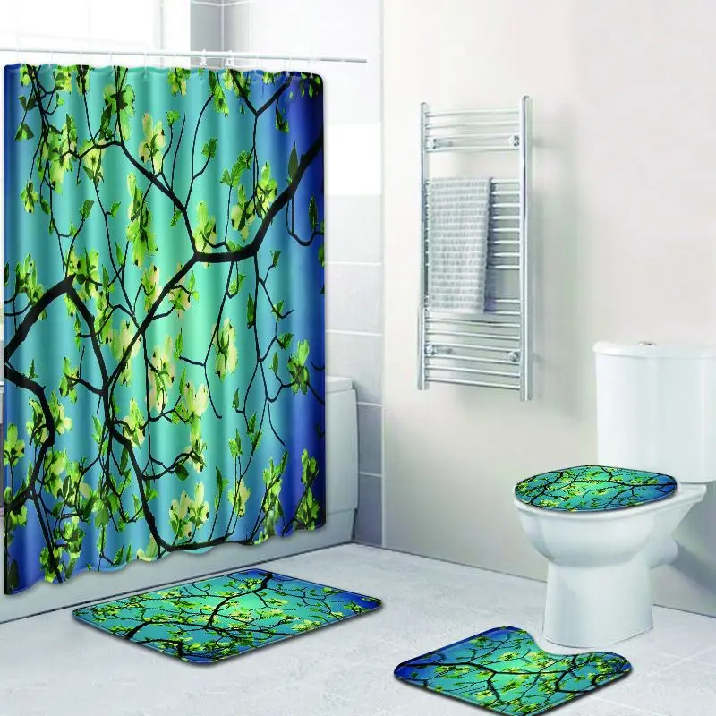 Free Shipping 4Pcs Red Maple Tree Banyo Paspas Bathroom Bath Mat Set Anti slip Tapete Banheiro Washable Toilet Rug Alfombra Bano | Дом и сад