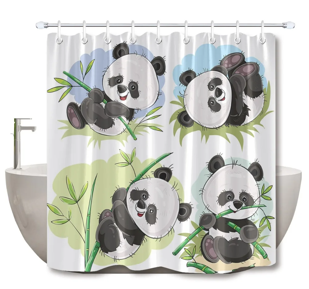 LB акварель забавная симпатичная панда бамбуковая черно белая занавеска для душа
