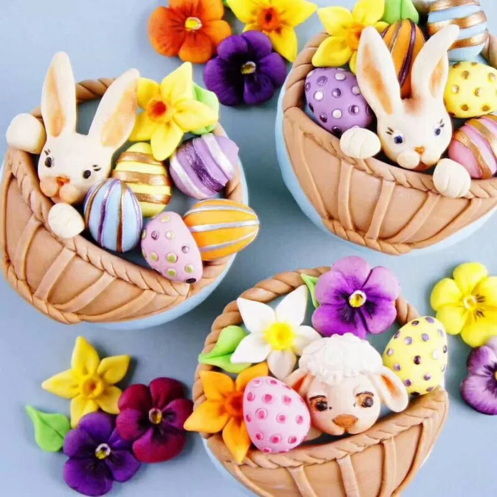 Силиконовая форма для украшения торта Rabbit birds цветочная корзина животных кекса