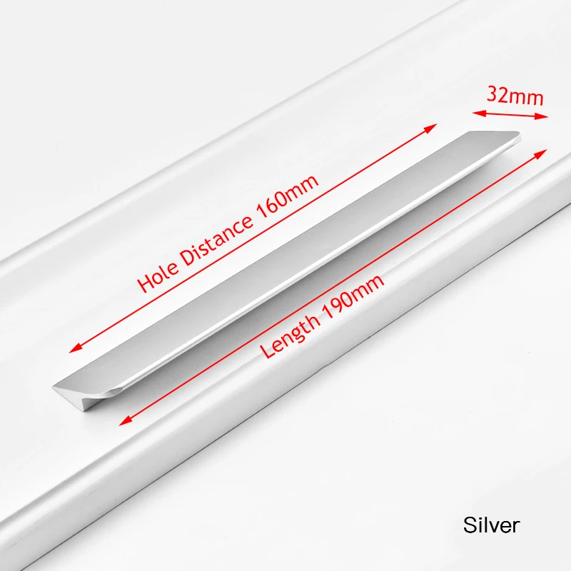 Silver 160mm KAK Черный Серебряный Золотой скрытые ручки шкафа алюминиевый сплав кухонный шкаф ручки для выдвижных ящиков дверное оборудование для обработки мебели - Цвет: Silver 160mm