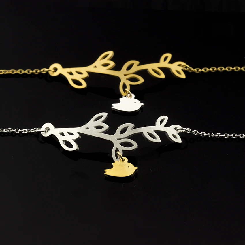 Цвета: золотистый серебристый Цвет Pulsera филиал птица Браслеты Нержавеющая сталь