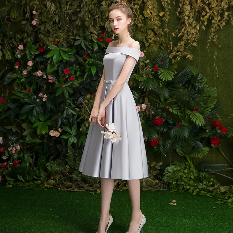 Girl Women Princess Satin Grey Party Dresses New Marriage Sister Group Girls Gray Bride sister Dress Bridesmaid Prom Gown | Женская