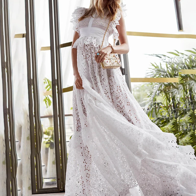 CHICEVER винтажное летнее кружевное лоскутное длинное платье для женщин без рукавов Высокая талия без рукавов Открытое платье MADI женское
